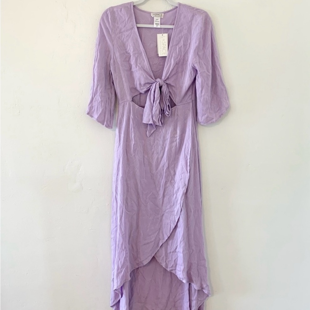 NEW! L*Space Kellen Cutout Tie Faux Wrap Midi Dress in Lilac Size Small